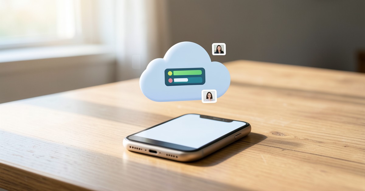 スマートフォンからクラウドへデータが保存されているイメージ図