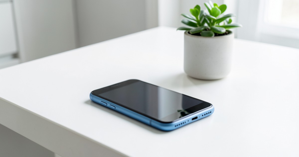 整理されたデスクの上に置かれたスマートフォン